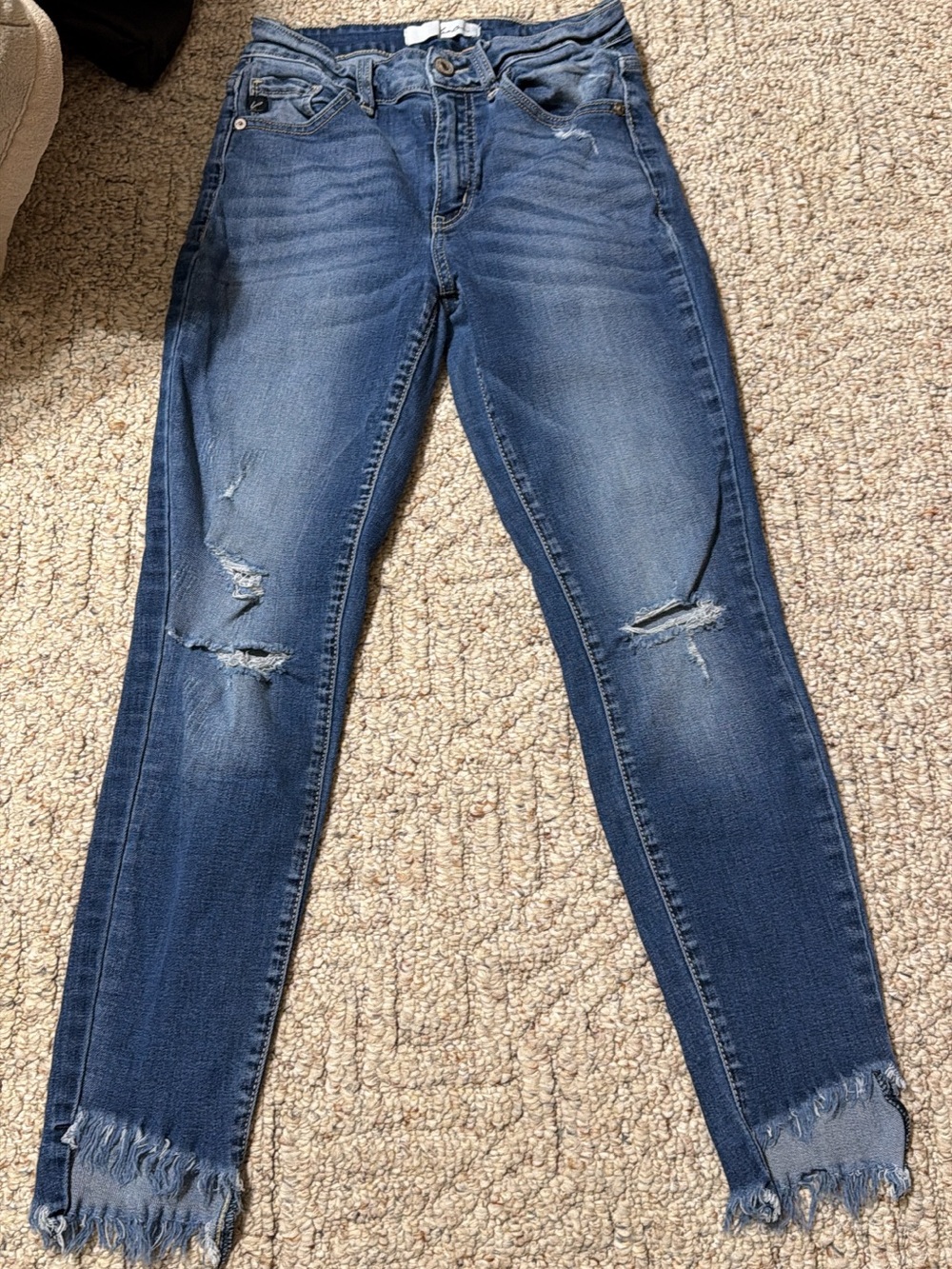 KanCan Distressed Medium Blue Skinny Jeans with Frayed Hem
